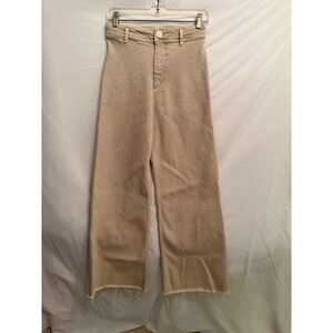 Zara The Marine Straight Tan Khaki Raw Hem Patch Pocket Pants Size 27‎